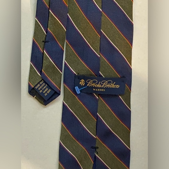 Brooks Brothers Green/Blue Striped Mens Silk Neck Tie - Picture 2 of 4